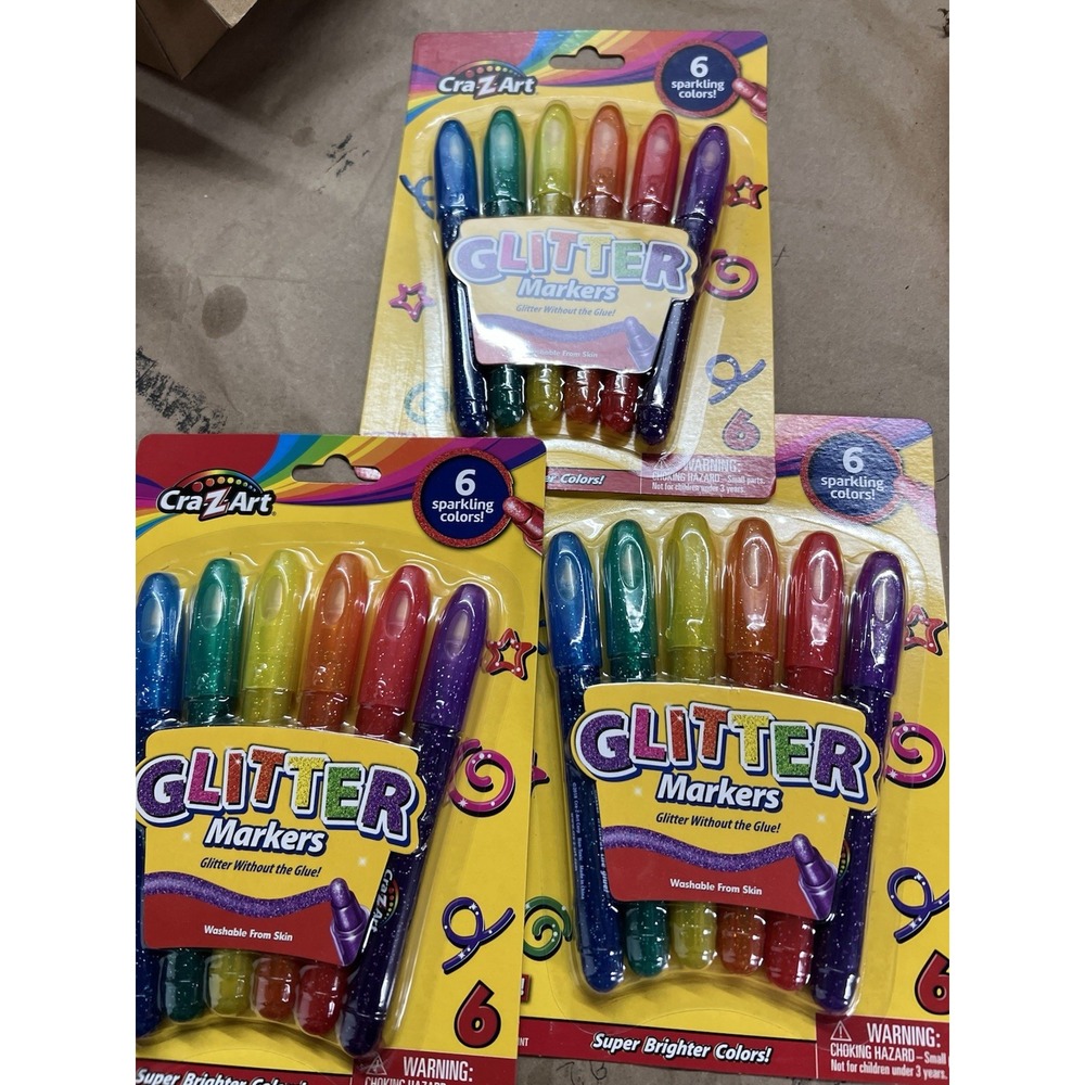 Cra-Z-Art Glitter Markers, 6 colors, 10050 ( SetOf 3 Packs) 18‎ Markers Total
